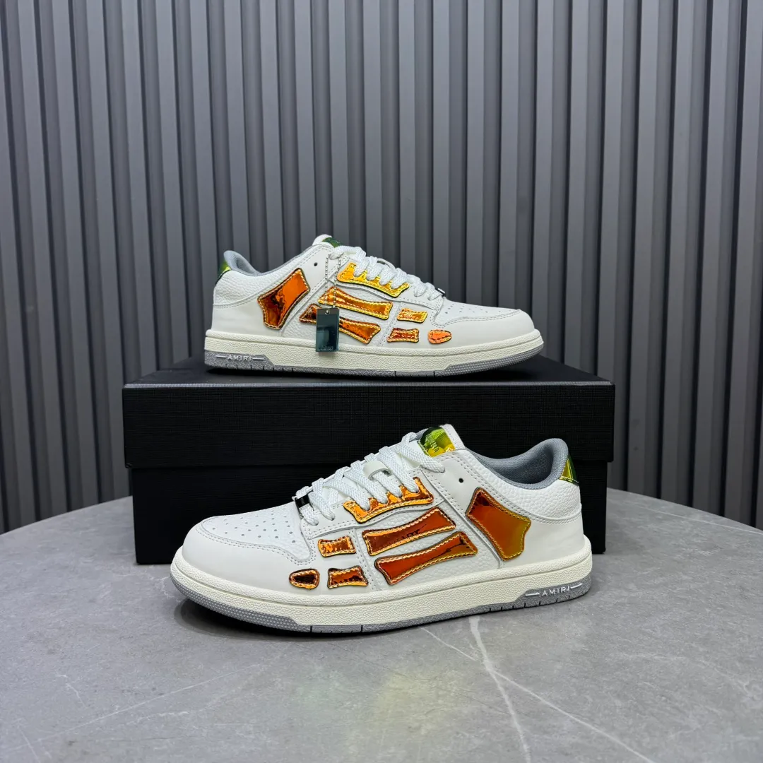 Men's men's shoes 💰600 AMIRI high street sneakers with bone sports shoes, toe layer cowhide upper, upper side bones, hand-stitched, good three-dimensional effect, customized metal LOGO, size 38-45 46